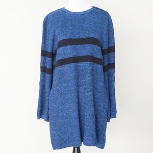 Free People Striped Crew Neck Sweater Blue Black Oversized XS